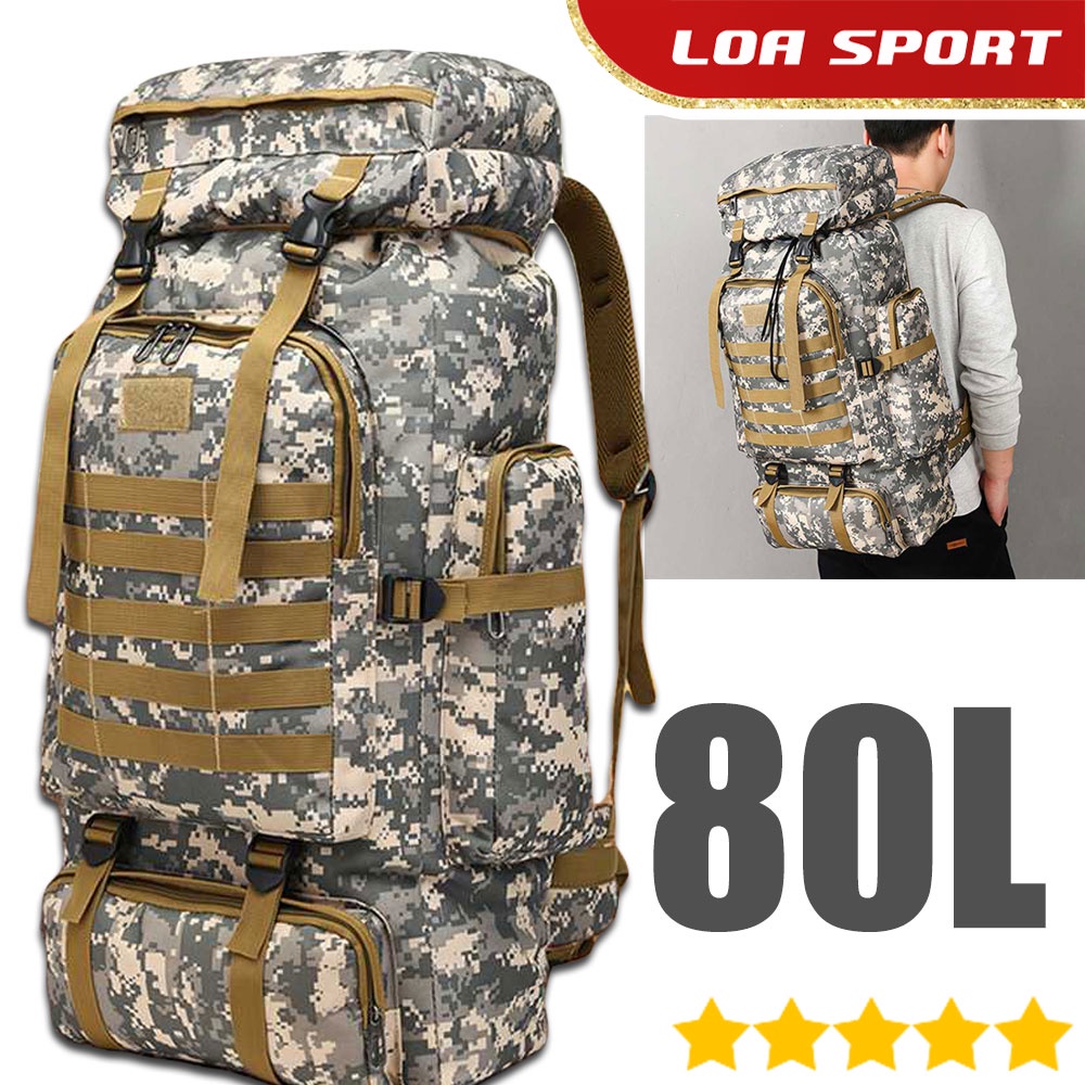 Tas Ransel Kapasitas Besar 80L Backpack Camping Loreng Tentara 600D