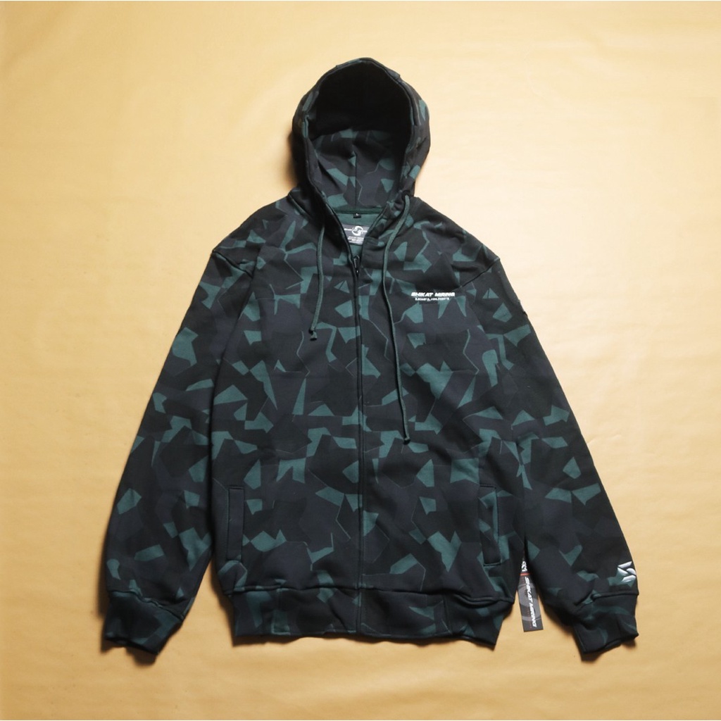 Sweater Hoodie Pria Sweater Hoodie Zipper Geometric Sweater Shikat Miring Black - Green