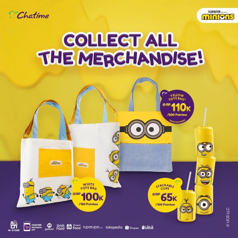 Merchandise Chatime Tumbler Tumblr Cups Cup Gelas Botol Minum Bottle Tote Bag Totebag Tas Minions Mi
