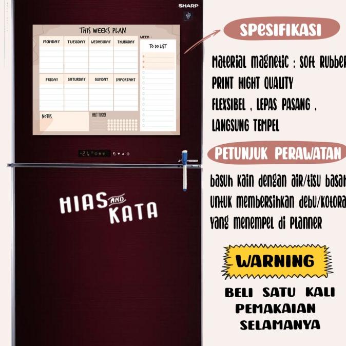 

Magnet Planner Weekly Planner Magnetic Aesthetic (Bonus Spidol)