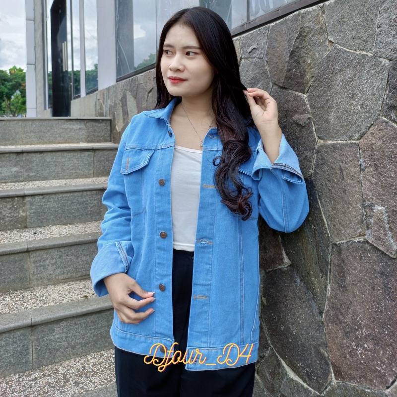 Dfour Jaket Jeans Hitam Wanita M L XL XXL XXXL Jumbo