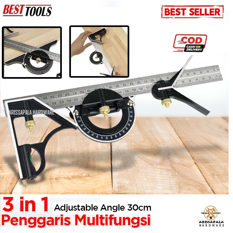 

BESTTOOLS Penggaris Siku L Waterpass Kombinasi Ukur Sudut Presisi Geser Busur Derajat Multifungsi