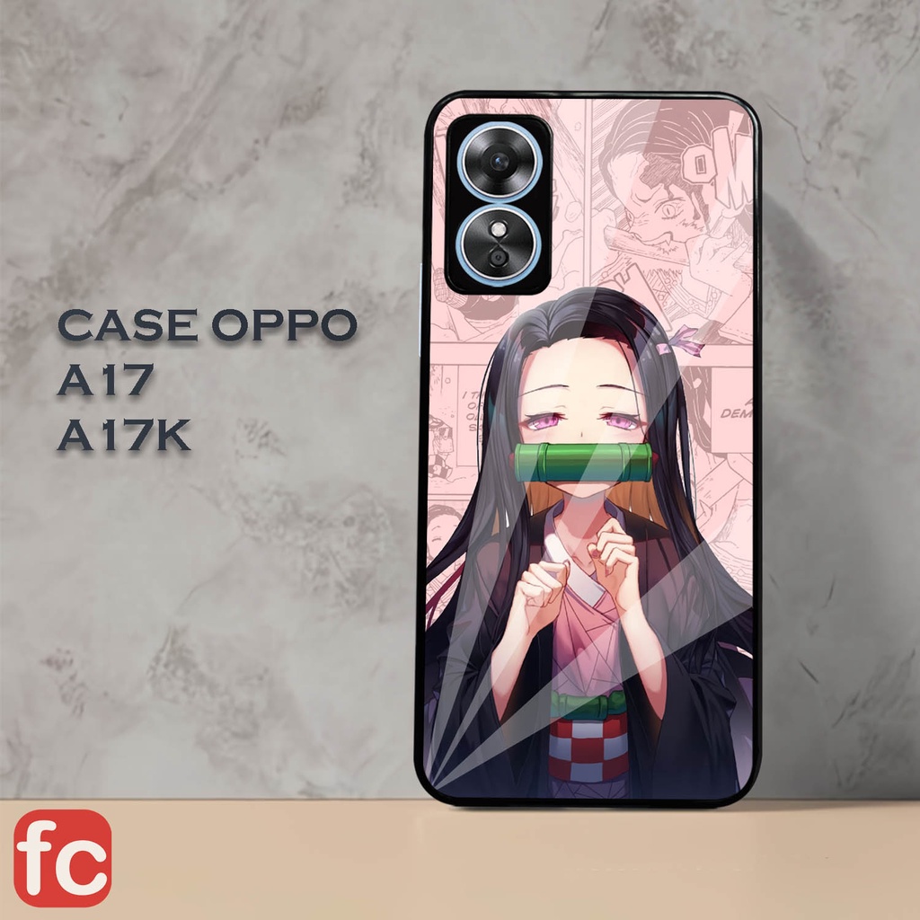 Case Glossy Oppo A17 | A17K [FR54] Casing Kilau Pic HD Anime Girl Nezuko Kimetsu No Yaiba | Kesing H