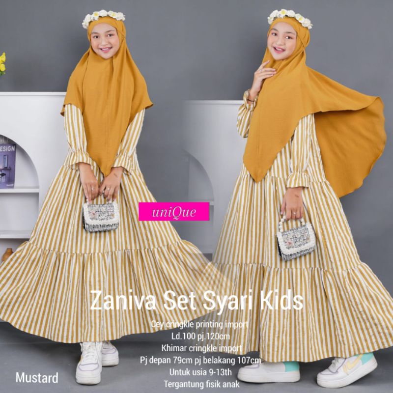 SET SYARI GAMIS REMAJA KOTIF GARIS FREE KHIMAR ZANIVA BY UNIQUE