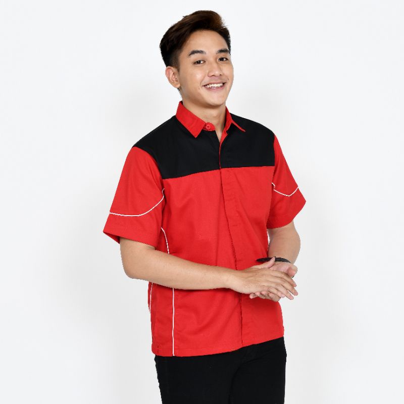 Baju Kerja Pria/Kemeja Kombinasi Pria Lengan Pendek/Kemeja Kombinasi Custom Bordir/Kemeja Kerja Lapangan/Kemeja Kerja Pria