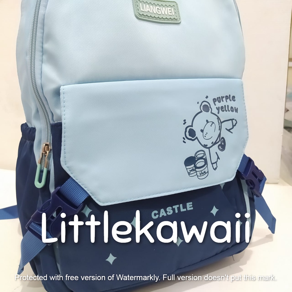 LK/Tas Ransel laptop Backpack Parasut Sekolah Fashion Korean Style Anak Remaja Gesper Bear Liang Wei Import