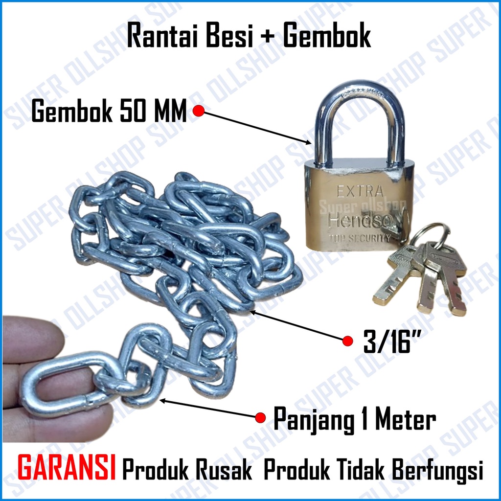 Rantai Kapal 3/16 Inch 1 Meter Rante Besi Gembok 50 Mm Pagar Pintu Rumah / Rantai Besi / Kapal Galvanized 5 Mm 3/16 inch Panjang 1 Meter