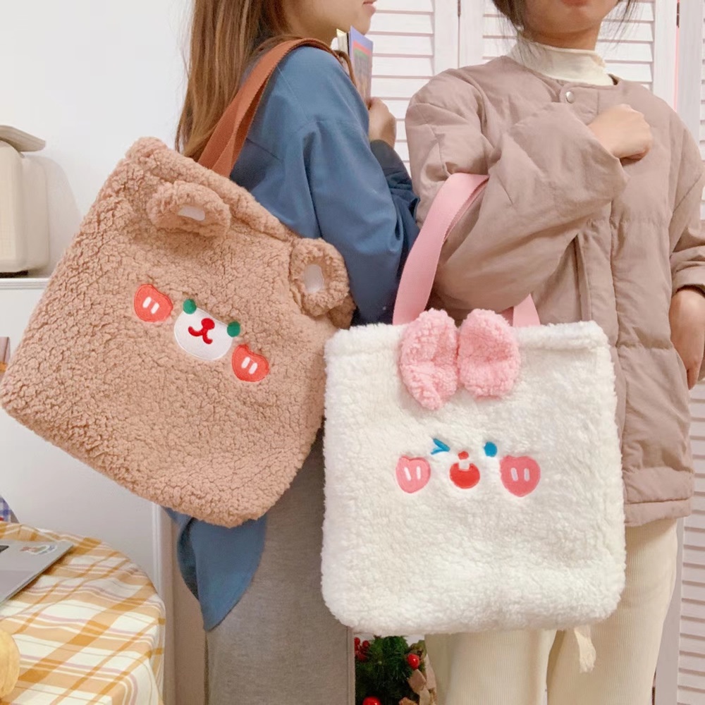 Totebag Wanita Plush Cute Bunny &amp; Bear Korean Style Import