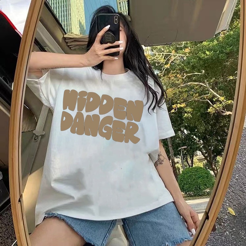 4 warna 100% Katun Graphic Tee Baju Wanita Letter Atasan Wanita Oversize Kaos Putih T-shirt Couple Korean Style/oversize kekinian