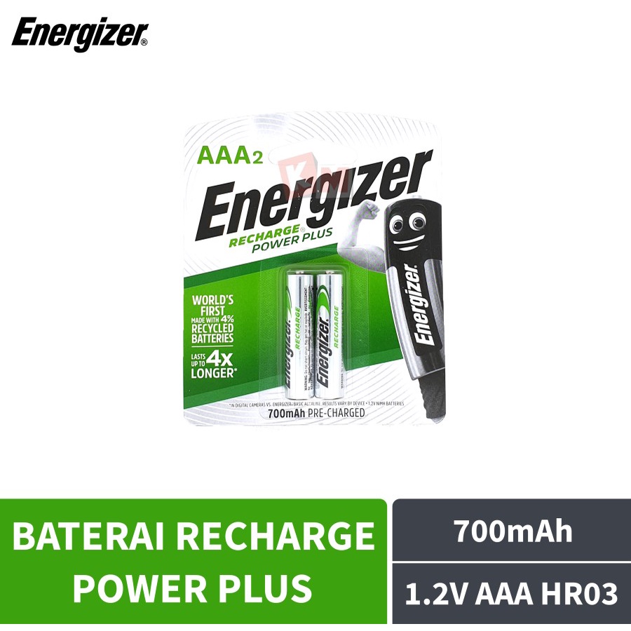 Baterai Energizer Recharge Power Plus AAA / A3 700mAh Isi 2 1.2V HR03