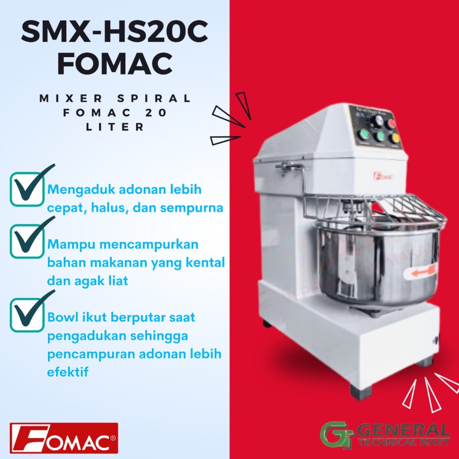 Spiral Mixer Mesin Pengaduk Adonan Spiral 20 Liter SMX-HS20C FOMAC