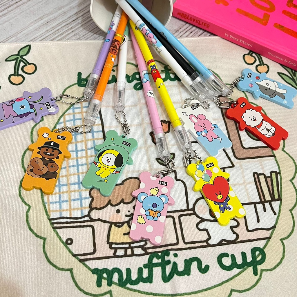 Pulpen gantungan cermin Bts21 Super unik lucu harga termurah bisa COD / Pulpen gantungan kaca bt 21 lengkap favorit anak alat tulis sekolah best quality ready grosir dan COD