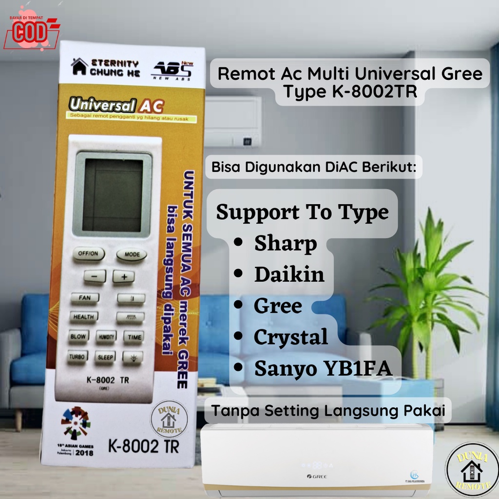 Remot / Remote Multi Universal AC Gree Sharp daikin Sanyo Type K-8002TR