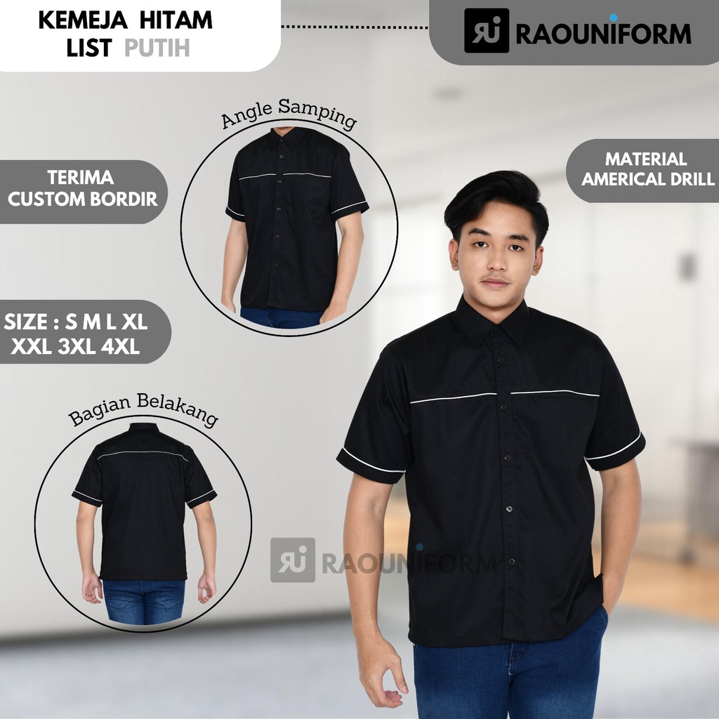 Baju Kemeja Pria Lengan Pendek/Kemeja Kombinasi Custom Bordir/Seragam Kerja Pria Lengan Pendek