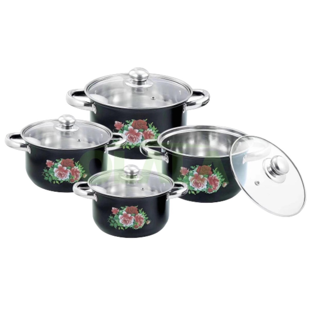 PANCI BUNGA SET 4 SUSUN STAINLESS STEEL TUTUP KACA SOUP POT MULTIFUNGSI OLL-CH4619