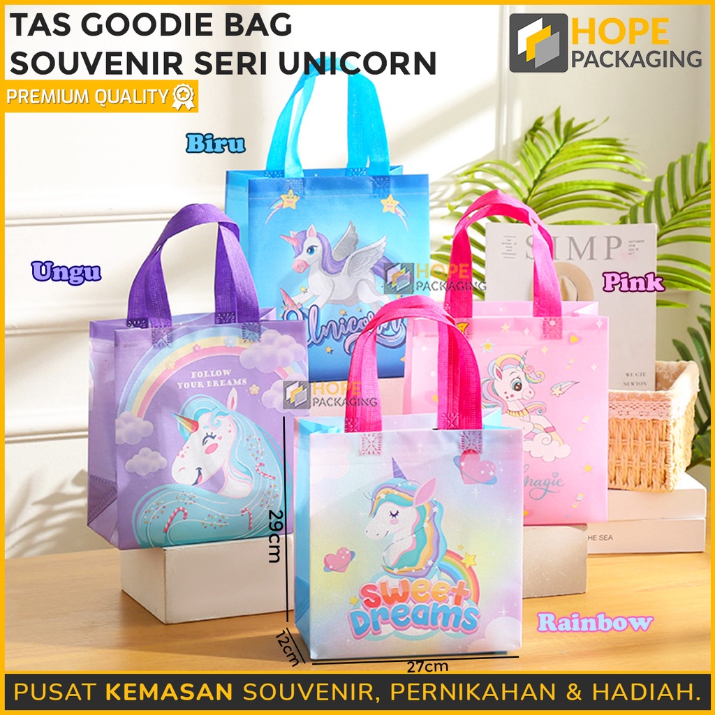 Tas Goodie Bag Souvenir Size L : 29x12x27cm Seri Ulang tahun tema Dino unicorn kuda poni lucu / Tas Ultah Waterproof