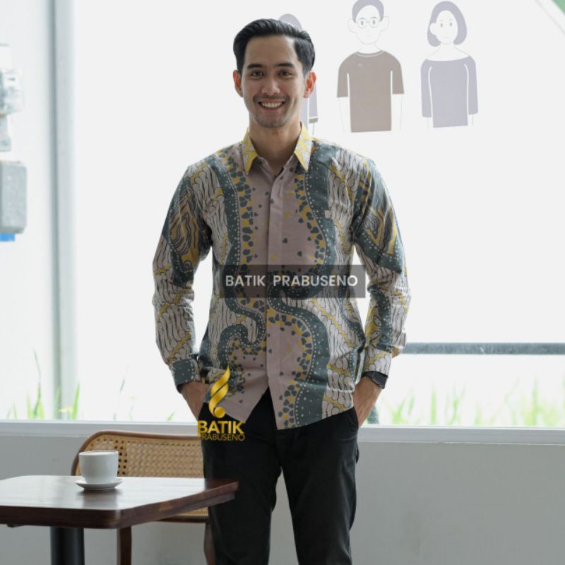 Batik Prabuseno Cipto Hijau Kemeja Batik Pria Lengan Panjang Slimfit Slim fit
