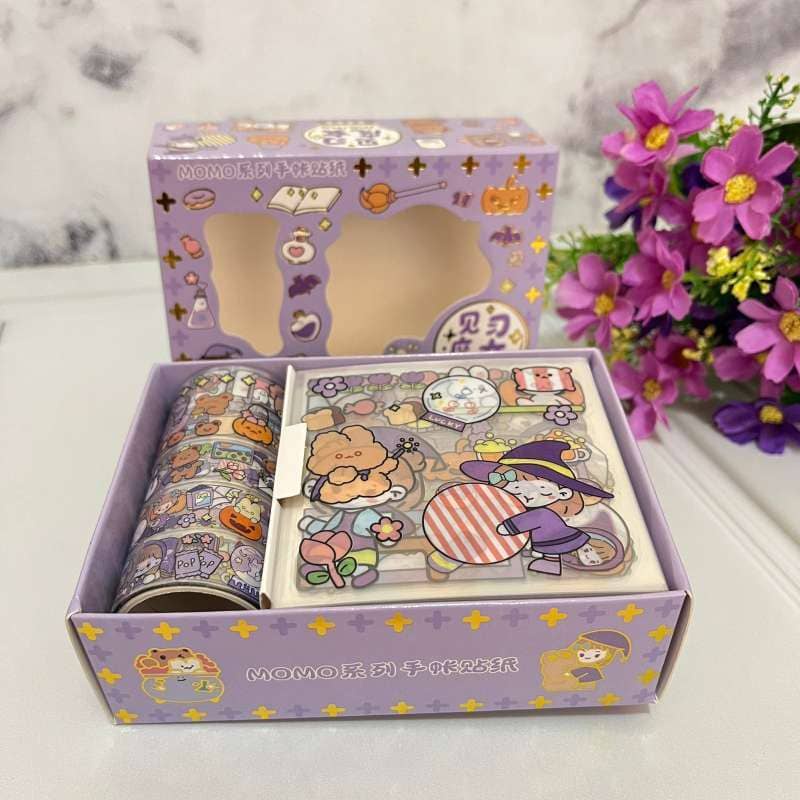 stiker Momo motif kartun Korea 100 pcs Gift Box stiker anti air
