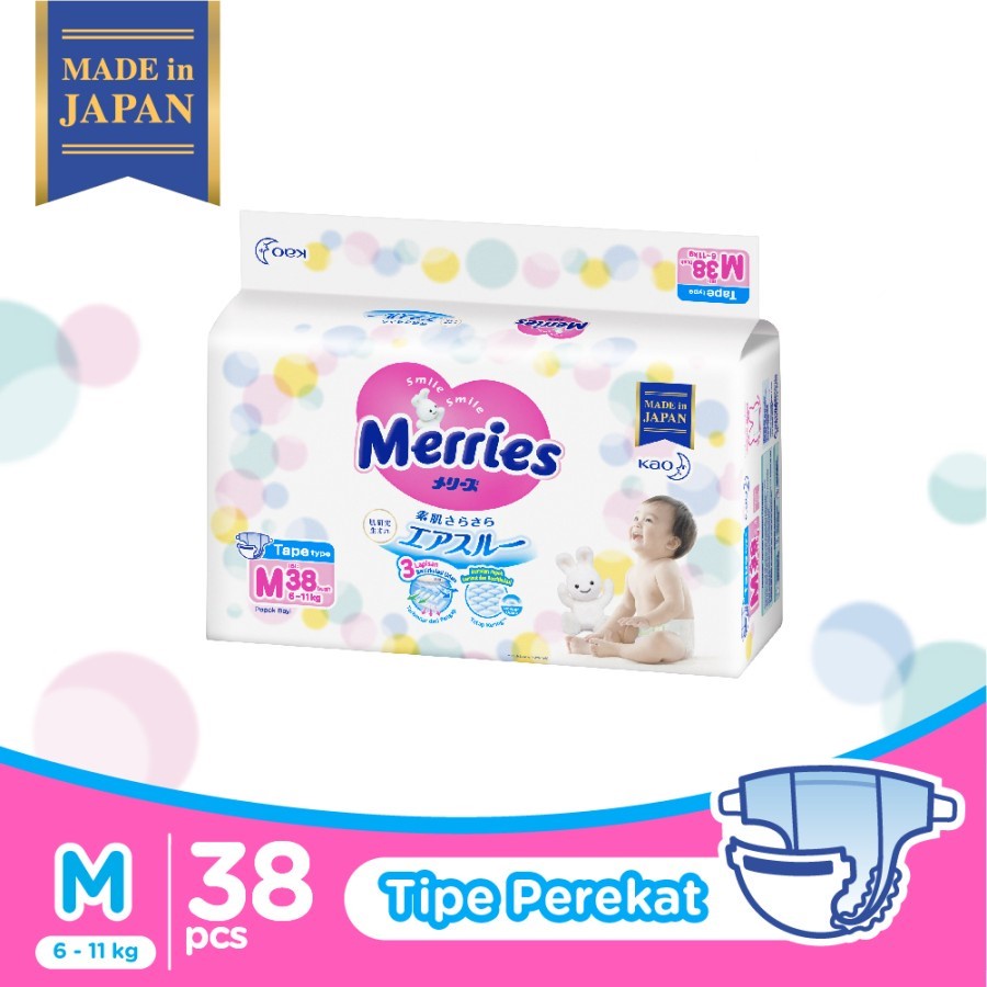 Merries Baby Diapers Tape M 38 / Popok Bayi