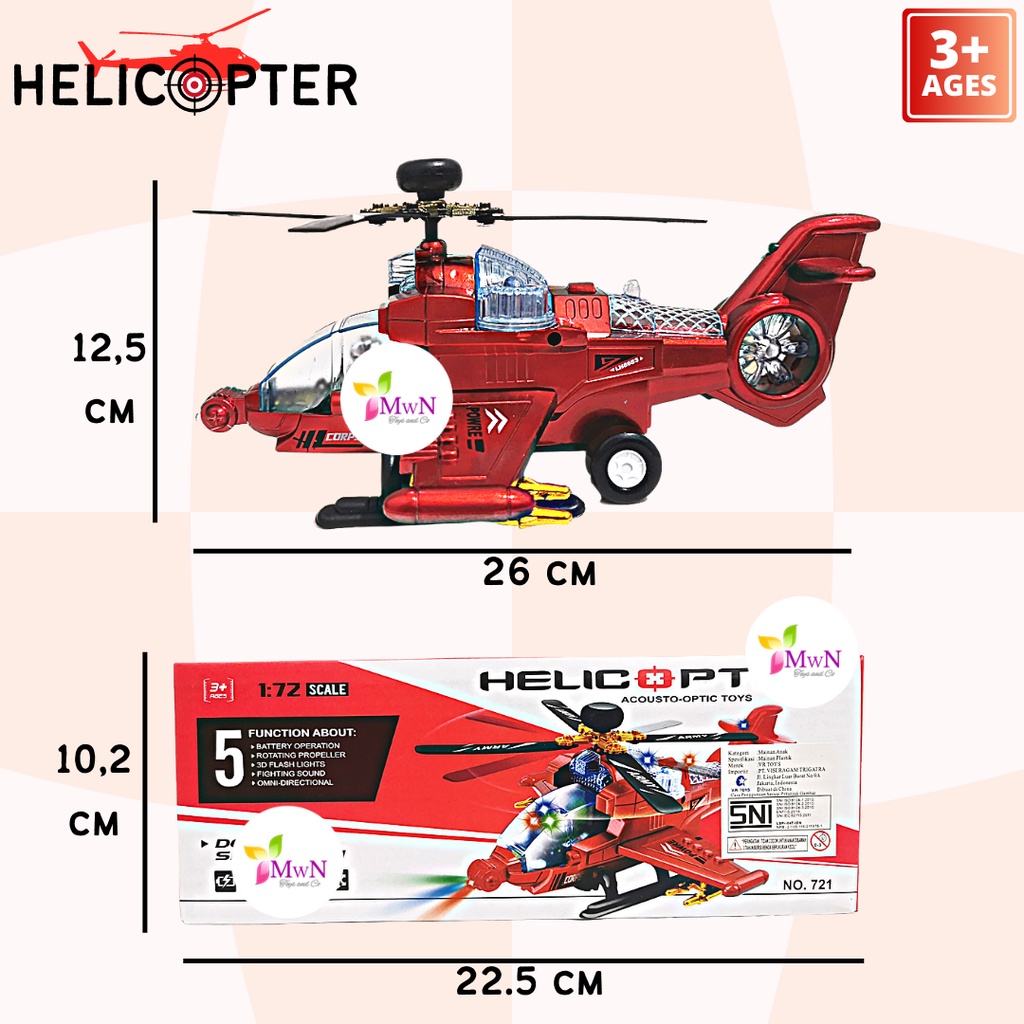 MWN Mainan Helicopter acousto-optic toys 1:72 Scale No.721