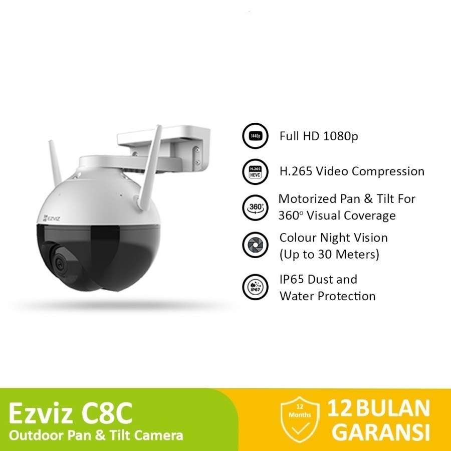 Ezviz C8C Outdoor Pan &amp; Tilt Wifi IP Camera Color Night Vision H.265