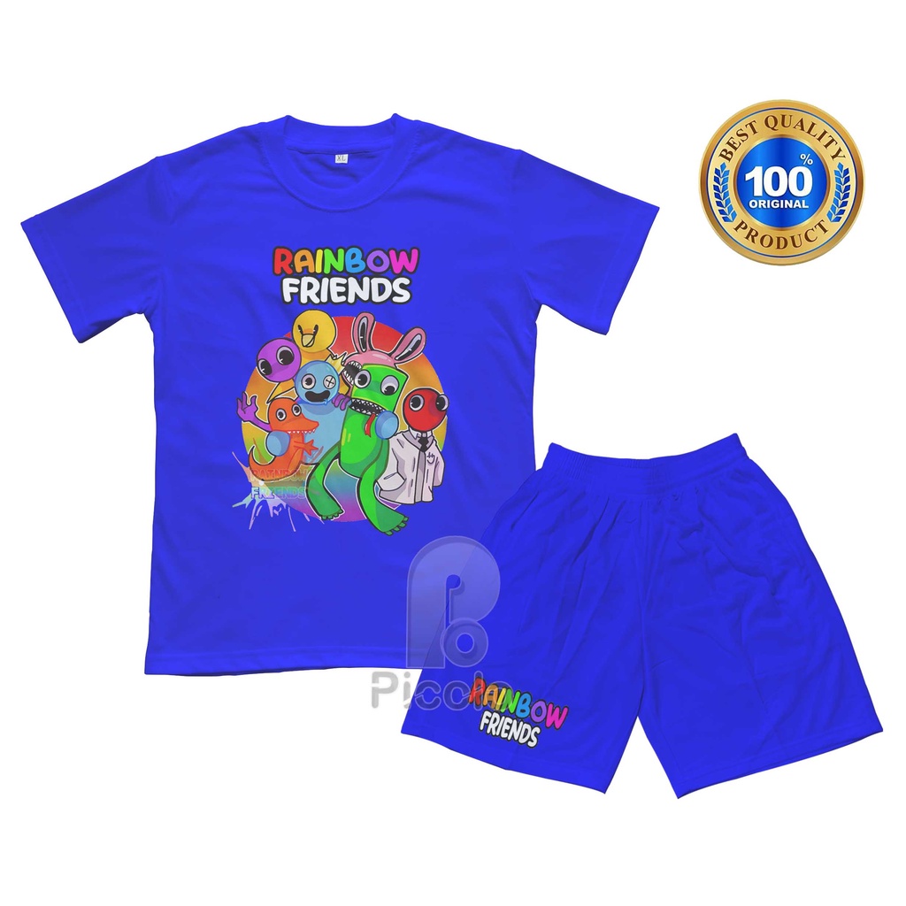 (FREE NAMA) BAJU KAOS SETELAN ANAK MOTIF KARAKTER RAINBOW FRIENDS UNISEX