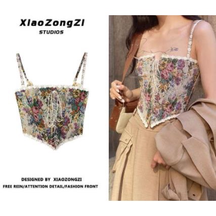 Top Korset / Kamisol / Camisol / Korset / Kemben / Bustier / Vest Retro Model Floral Bunga Vintage B