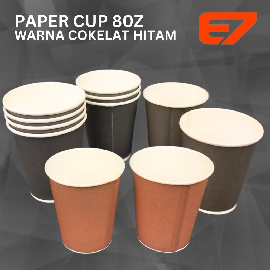Paper Hot Cup 8oz Warna Cokelat Hitam Gelas Kertas Pestas (50pcs)