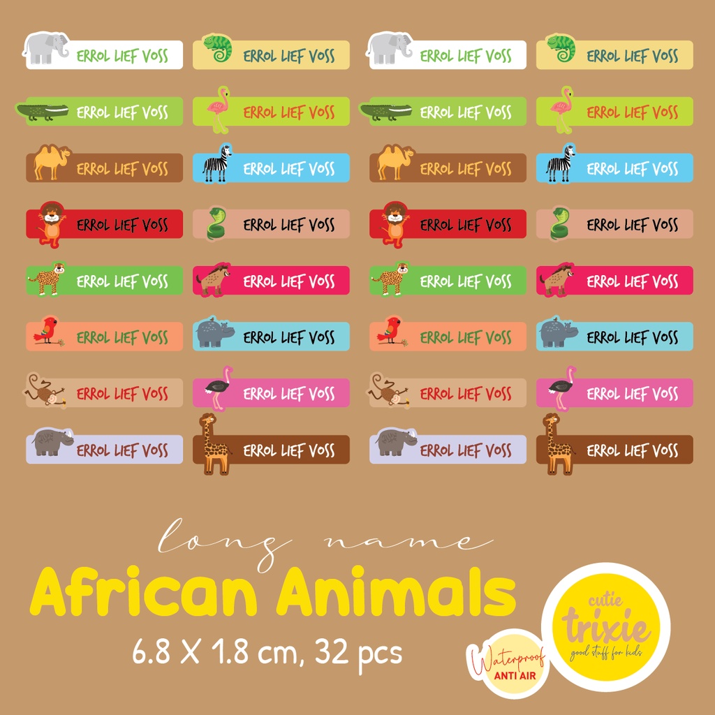 

STICKER LABEL NAMA ANAK WATERPROOF AFRICAN ANIMAL LONG NAME
