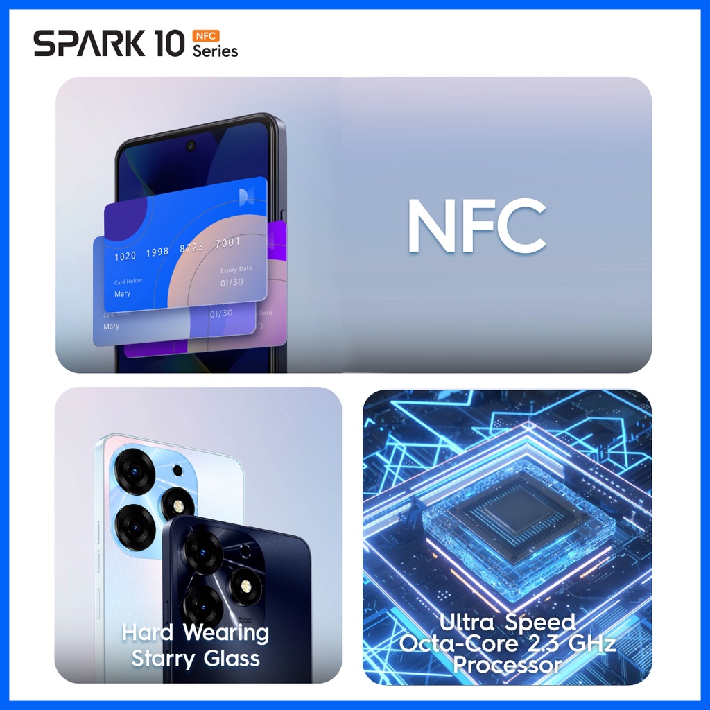 TECNO SPARK 10 NFC – 4+4GB*/8+8GB*+128GB, 50MP+AI Main Rear with Dual LED Flash + 8MP Front Camera, Helio G37, 6,56” HD+ 90Hz, 5000mAh + 18watt + Type C, Android 13, Garansi 12+1-3