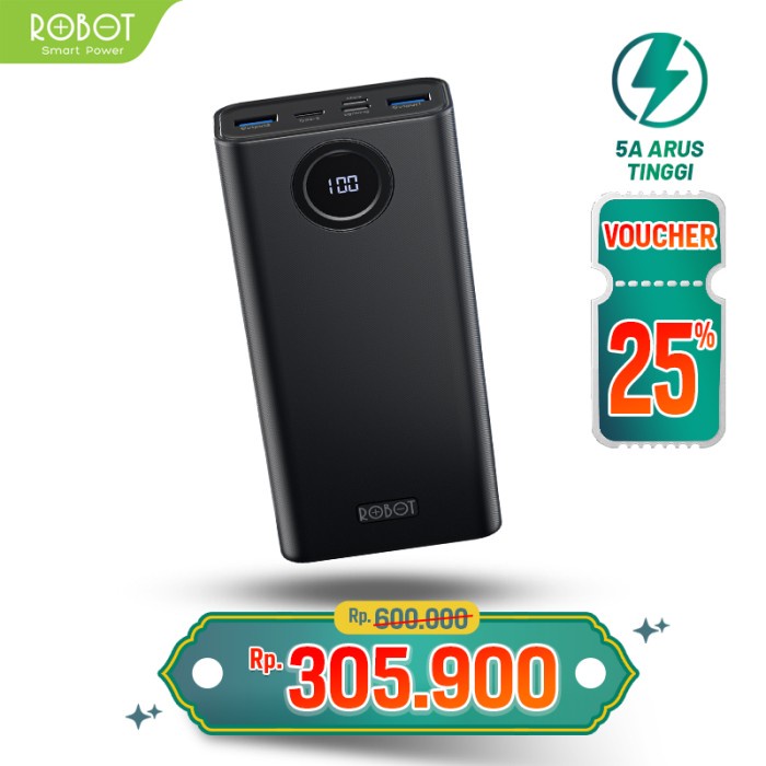 POWERBANK ROBOT 20000MAH RT23 QUICK CHARGING POWERBANK 3 PORT ORIGINAL