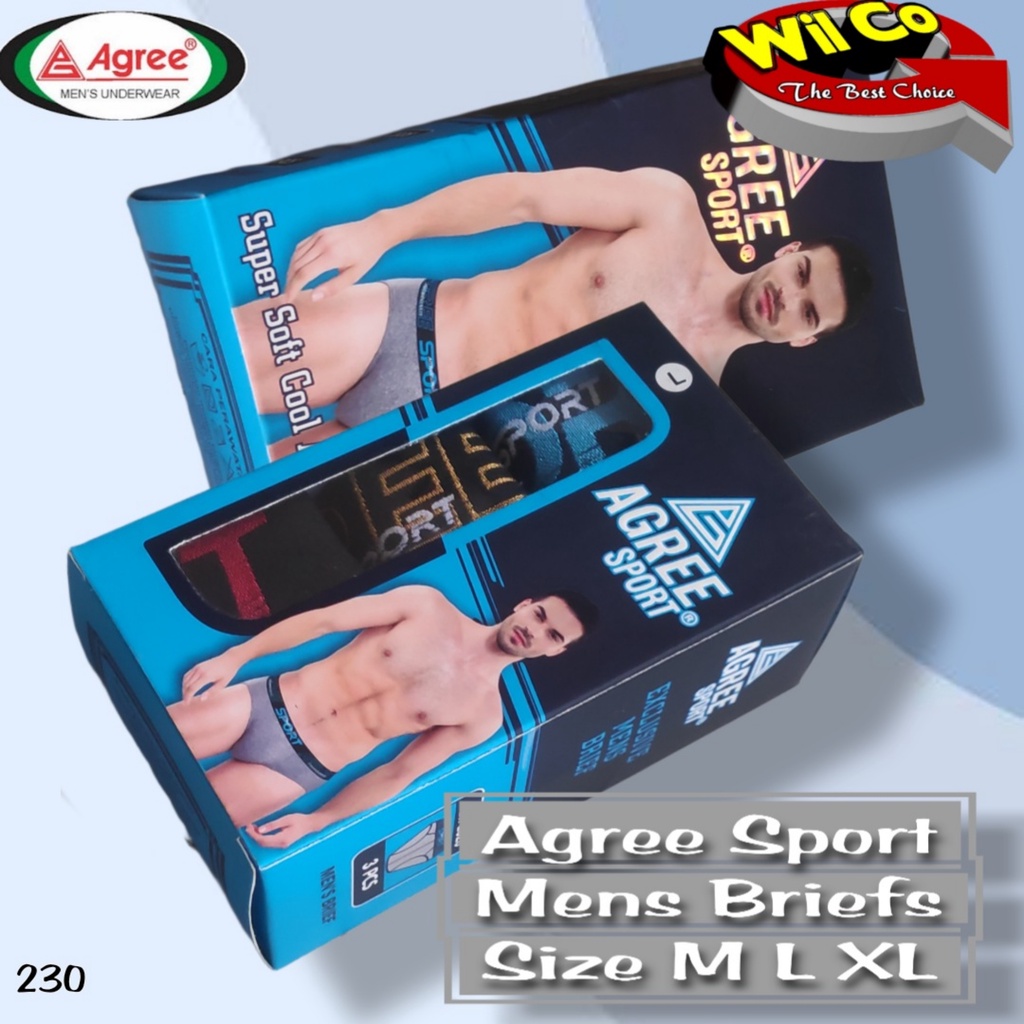 K230T - (DIJUAL PER 1 BOX ISI 3 Pcs) CELANA DALAM SEGITIGA PRIA DEWASA AGREE SPORT SIZE M - XL