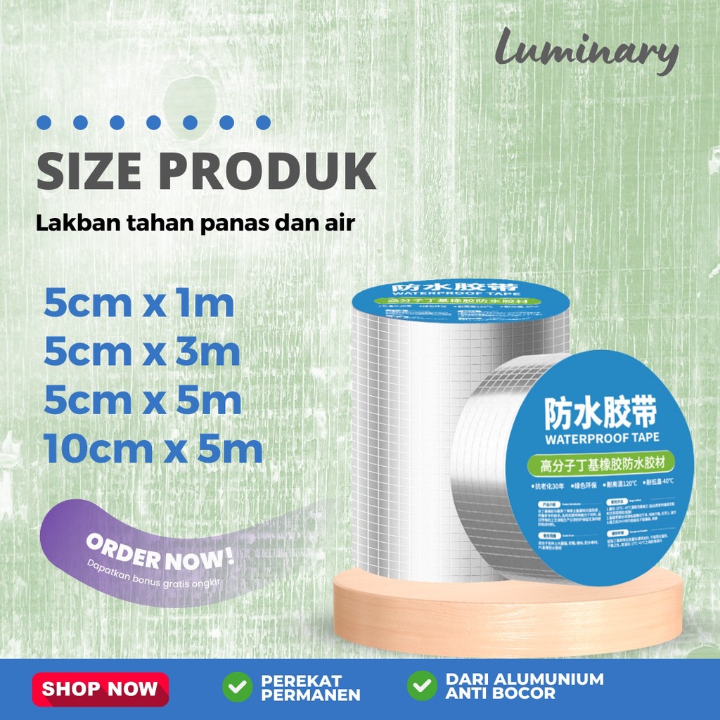 Aluminium Foil Butyl Rubber Waterproof Tape / Lakban aluminium Anti Bocor Uk Lebar 10cm x Panjang 5m