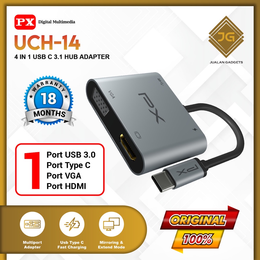 PX UCH14-Type C 3.1 to HDMI VGA USB Hub Converter Adaptor 4in1 4K
