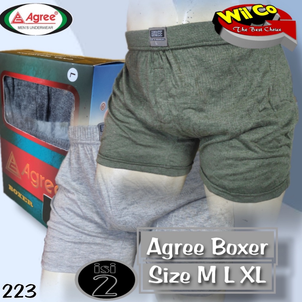 K223D - (DIJUAL PER 1 BOX ISI 2 Pcs) CELANA DALAM BOXER KOLOR PRIA AGREE SIZE M - XL