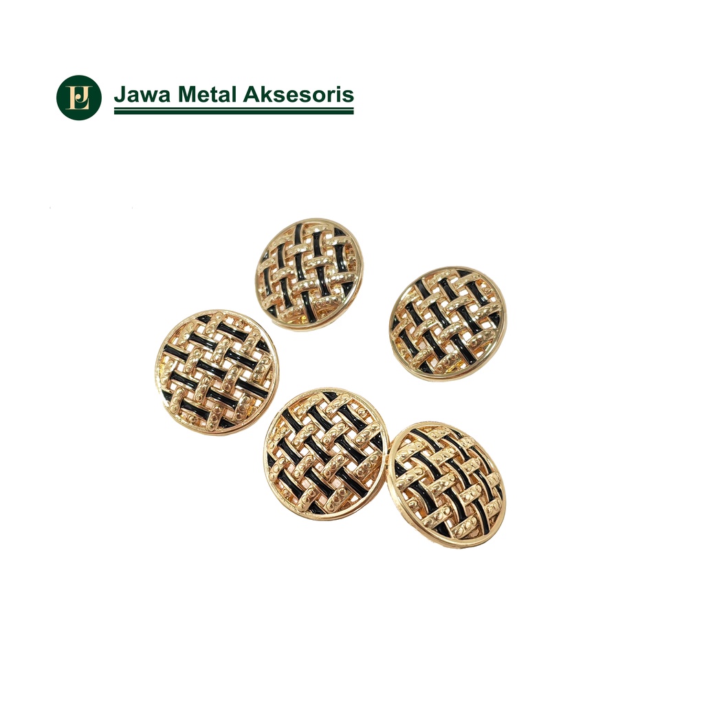 Jawa Alloy Button Kancing Logam Alloy Bulat Kancing Baju Atasan Emas Hitam Import 18mm 225111