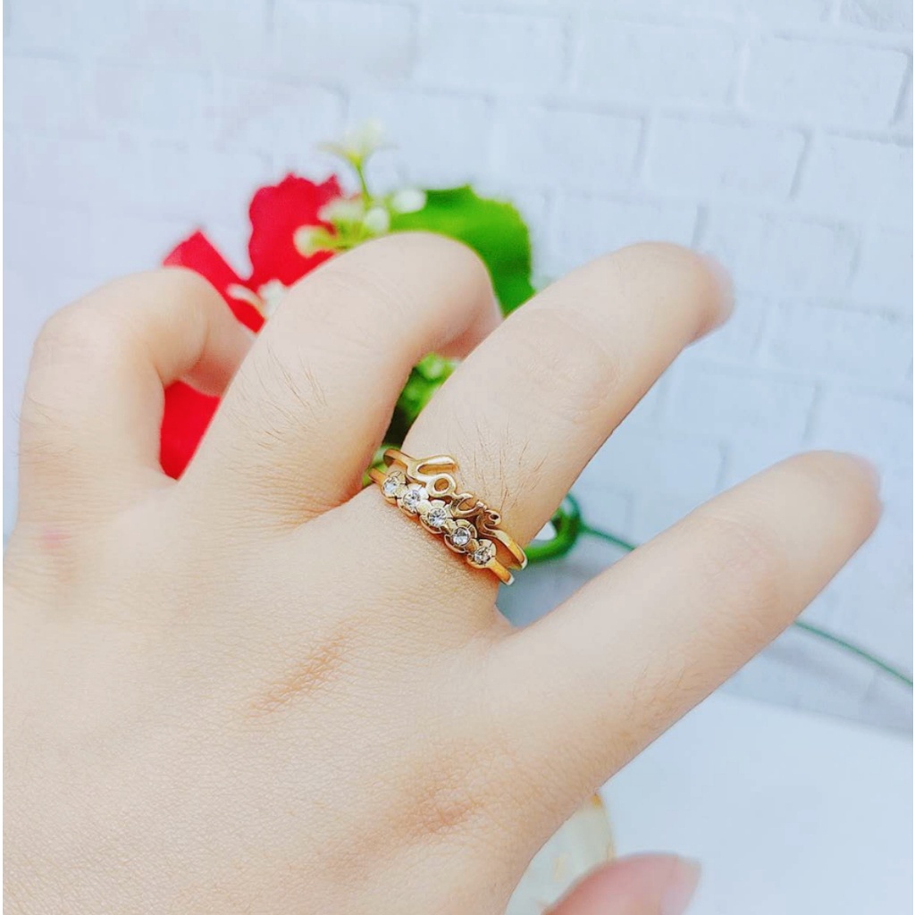 Cincin Love Titanium Permata Perhiasan Fashion 1352