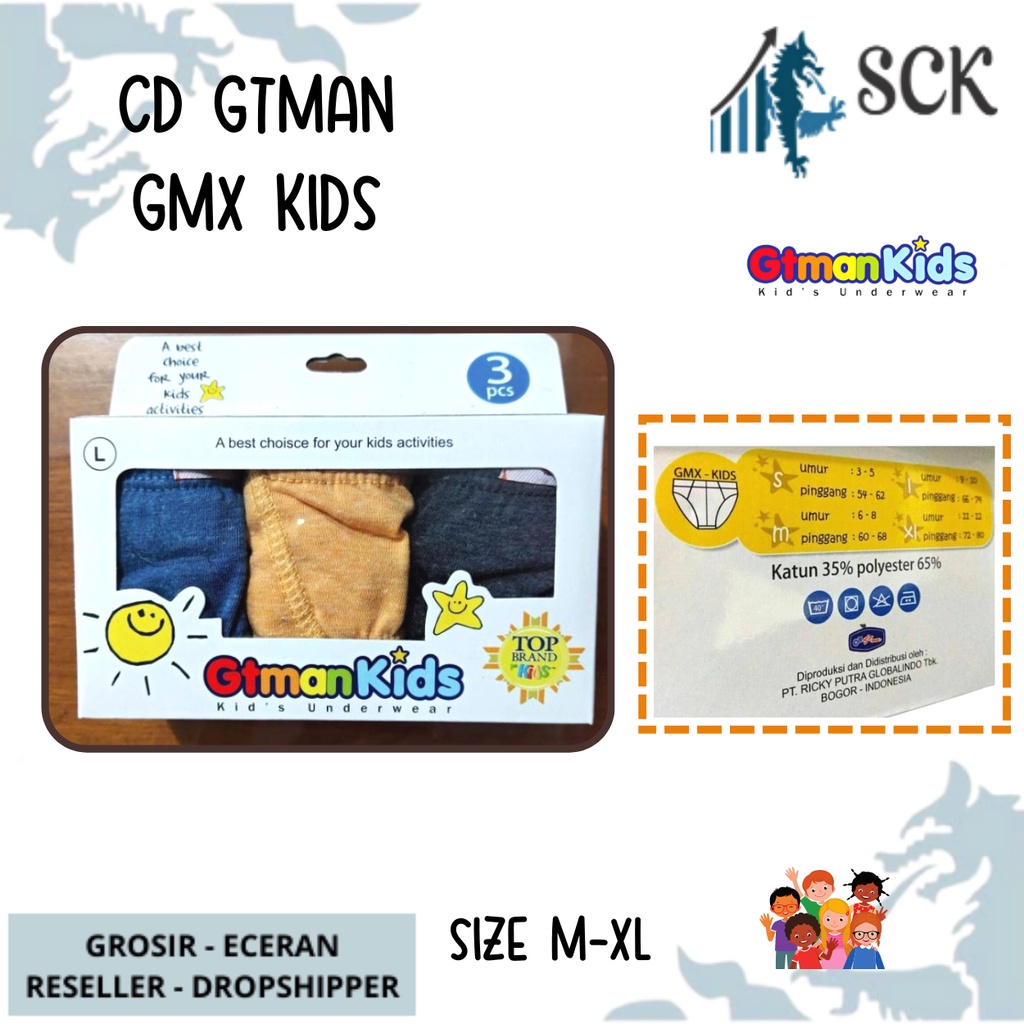 [ISI 3] CD Anak GTMAN GMX Kids / Celana Dalam Anak GT-Man Katun Mini Briefs S-XL - sckmenwear GROSIR