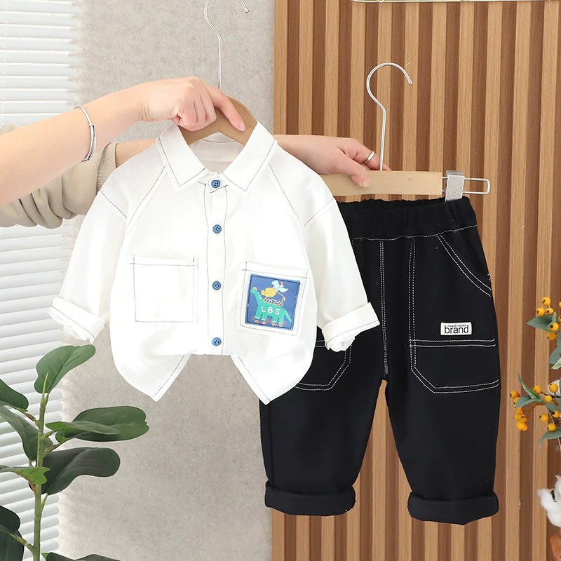 Baju Setelan anak laki-laki lengan panjang PUTIH LBS usia 6 bulan - 5 tahun / pakaian baby keren impor