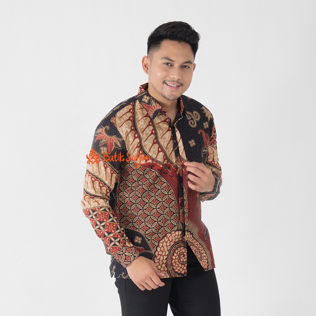 SUDJIWOBATIK 1155 Hem Kemeja Batik Pria Cowok Laki Laki Lengan Panjang Premium Lapis Furing Solo Laweyan Original