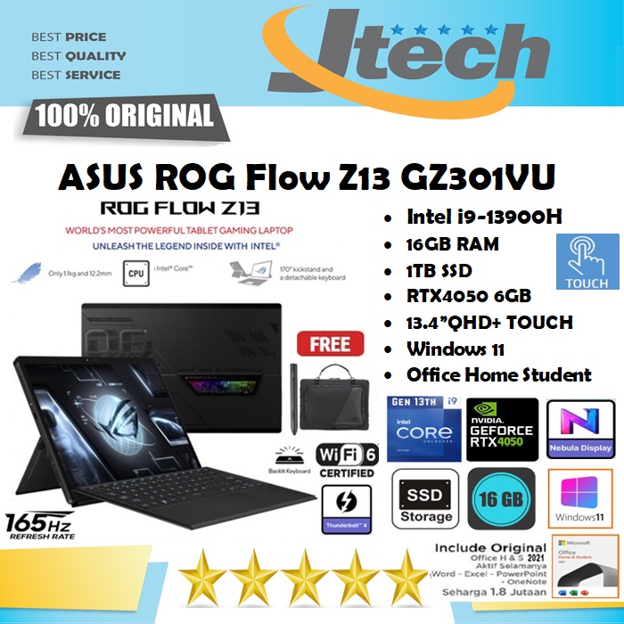 ASUS ROG Flow Z13 GZ301VU - i9-13900H - 16GB - 1TB SSD - RTX4050 6GB - 13.4&quot;QHD+ TOUCH - WIN11 - OFFICE HOME STUDENT