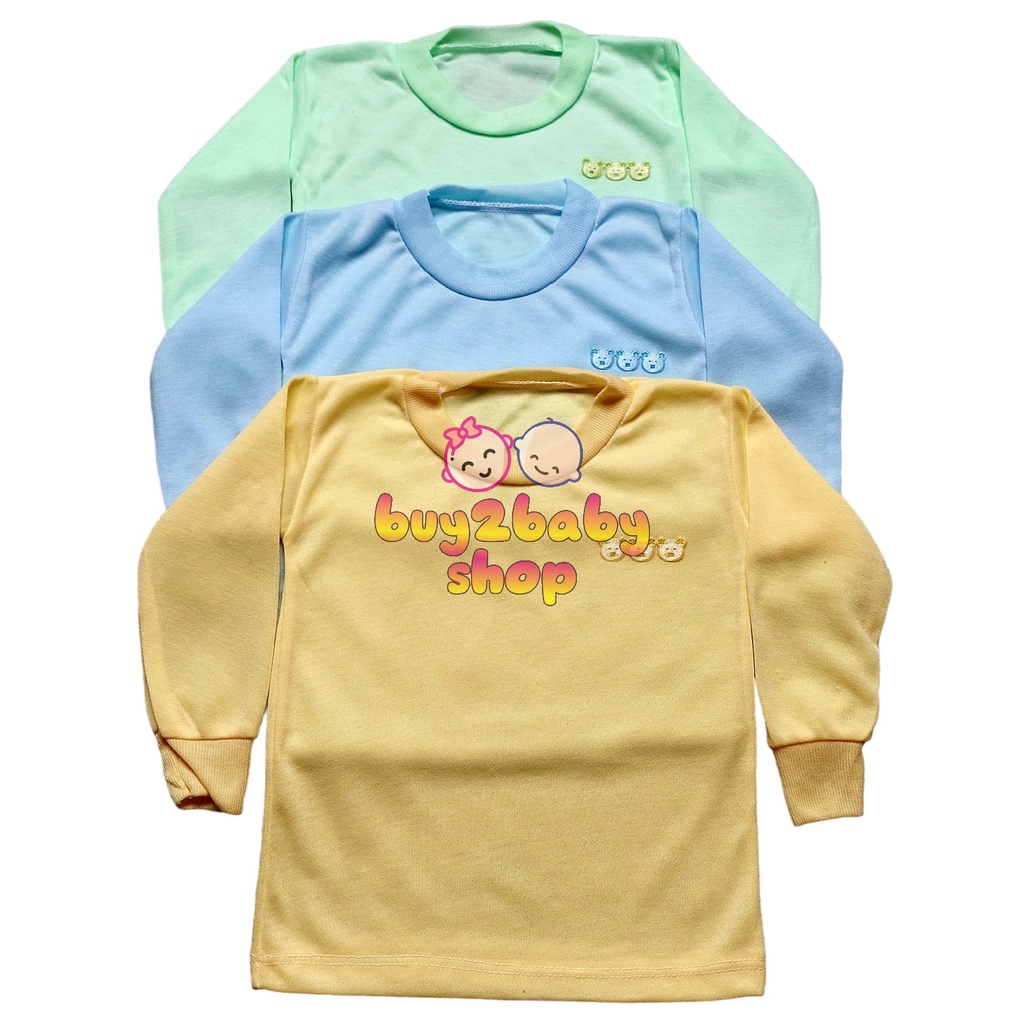 6 PCS Kaos oblong bayi lengan panjang lusinan warna polos Dolphin Tisuka Usia 0-2 Tahun isi 1-6 PCS