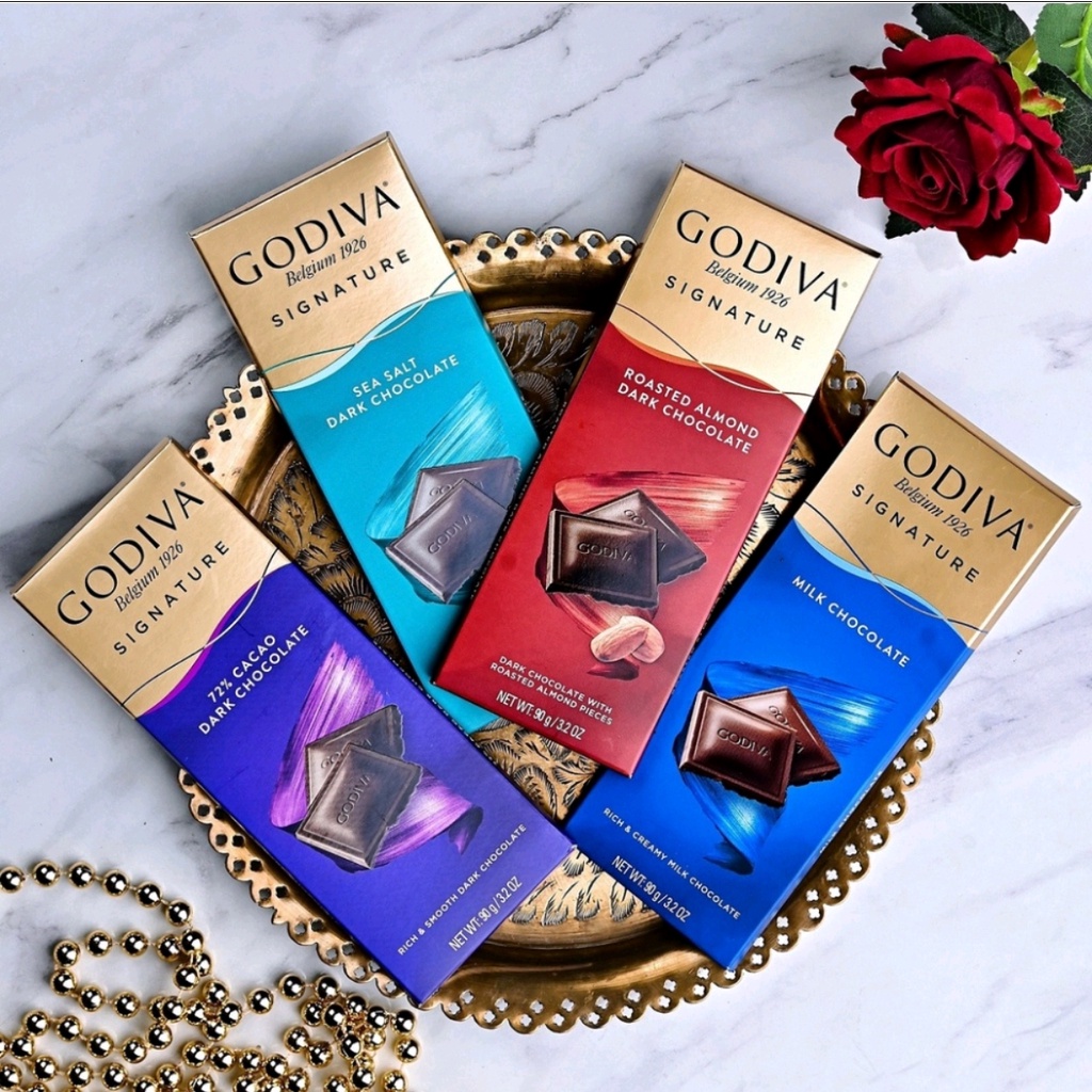 

[3.3 SALE] Godiva Signature Chocolate Tablet 90g (SALTED CARAMEL MILK CHOCOLATE / SEA SALT DARK CHOCOLATE / ROASTED ALMOND DARK CHOCOLATE / MILK CHOCOLATE / 72% CACAO DARK CHOCOLATE - exp 2025