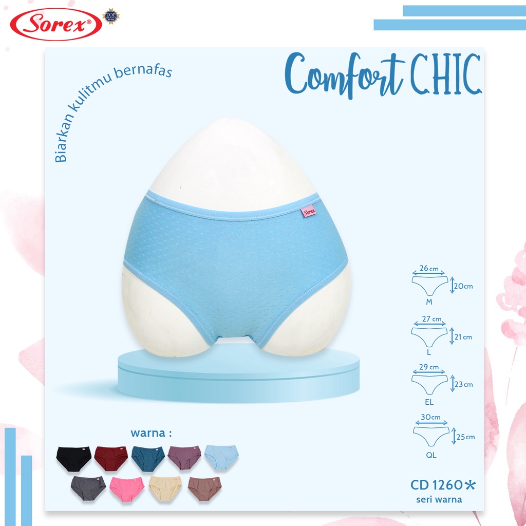 CD 1260 SOREX - CELANA DALAM SOREX 1260 - CD SOREX KATUN 1260 - Celana Dalam Wanita CD Sorex 1260 COD Sorex CD Basic Wanita Midi Comfort Chic Adem Lembut Pori-pori CD 1260SOREX 1260 COMFORT CHIC - CD CELANA DALAM WANITA BREATHABLE / BERPORI - ARA98STORE