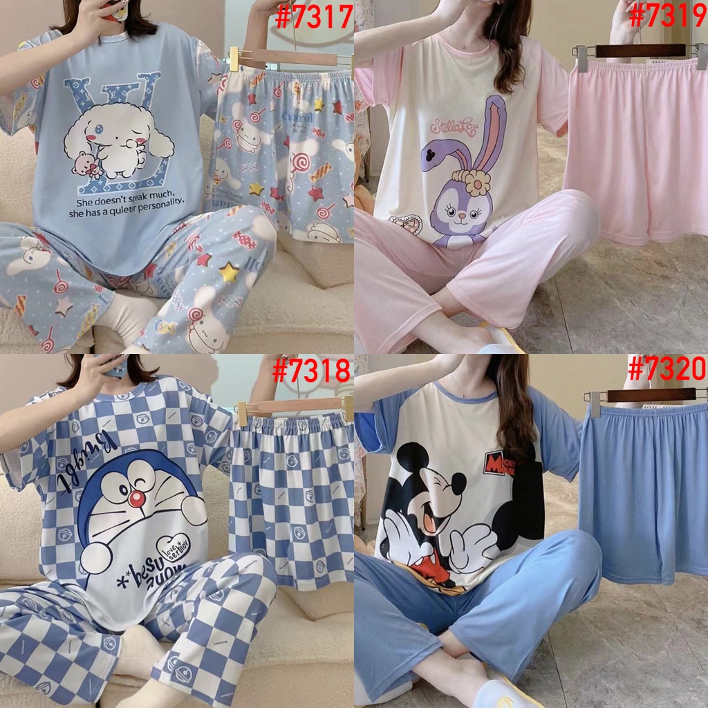 Piyama Baju Tidur Wanita Import Fashion Karakter Lengan Pendek Celana Panjang