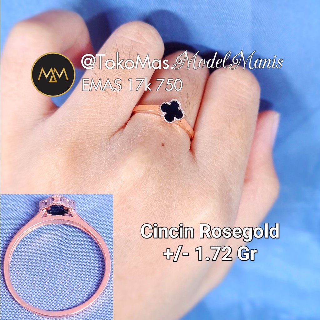 Cincin van cleef hitam emas rosegold 750 kadar 17k