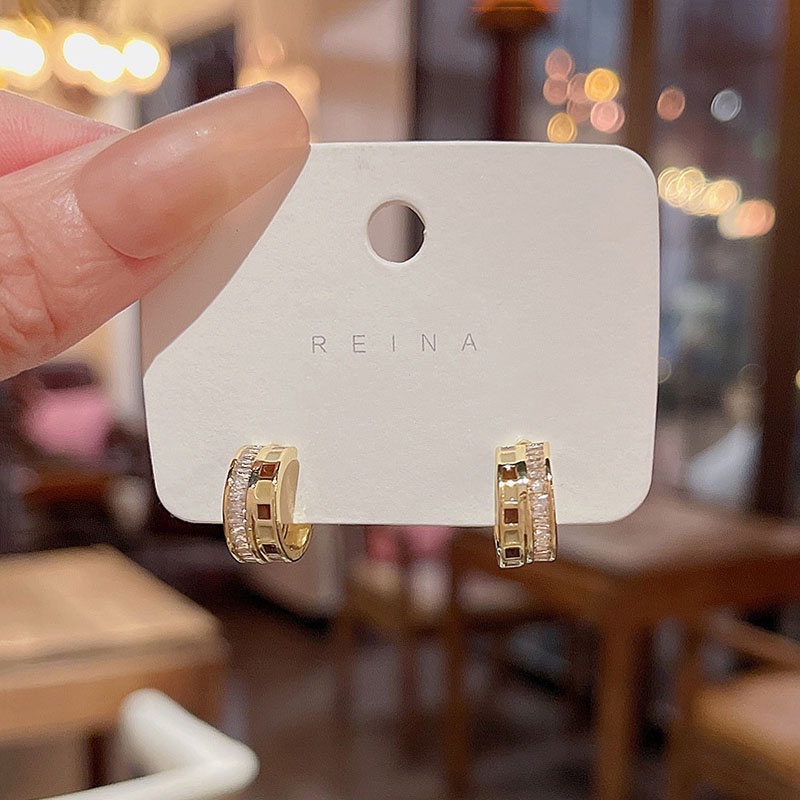 Papan Catur Sederhana Checker Telinga Gesper925 Perak Jarum Wanita Stud Earrings