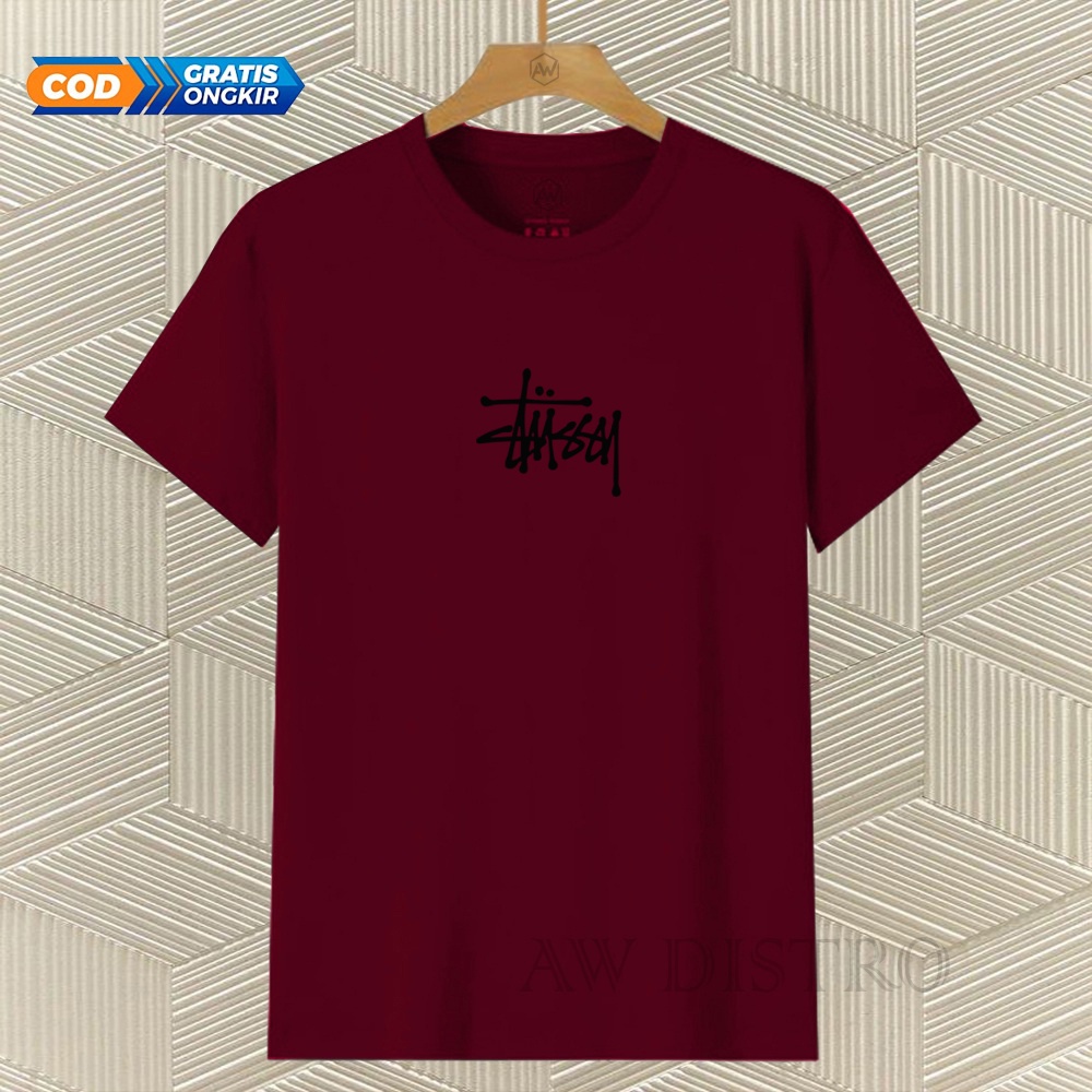 COD Baju Kaos Distro Stussy Tex Hitam Premium Quality Lengan Pendek