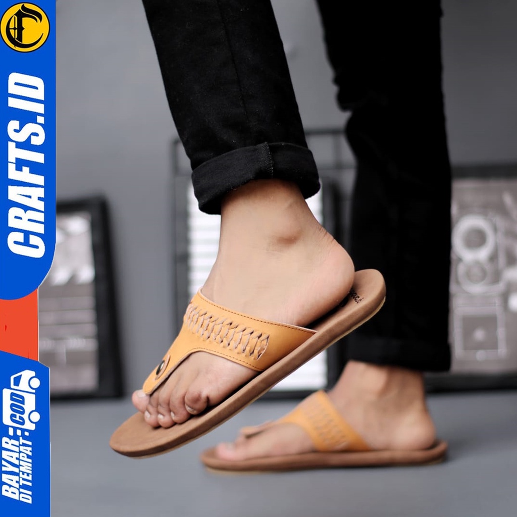 Sandal Kulit Pria Dewasa Sendal Jepit Crafts Scarabba