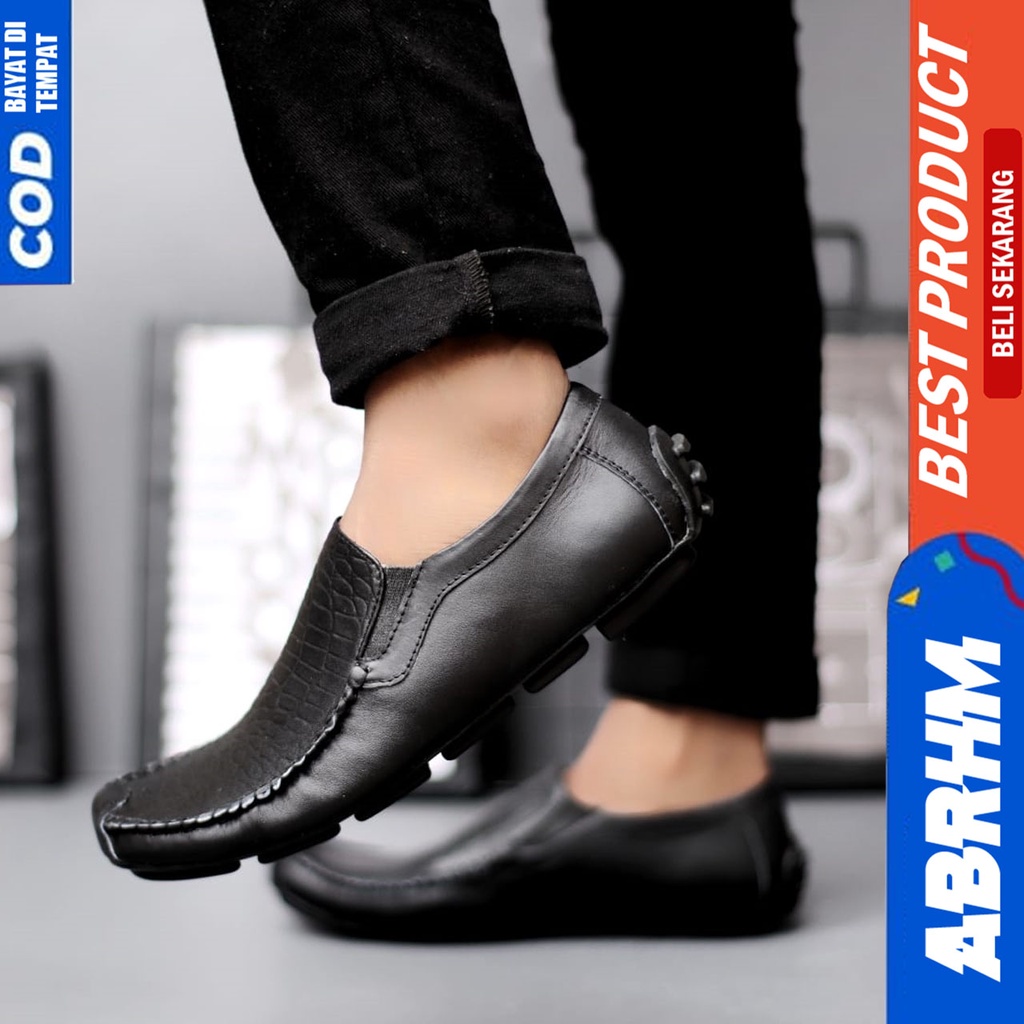 Sepatu Formal Pria Kulit Asli Casual Kerja Kantor Hitam Abrhm Asbuol